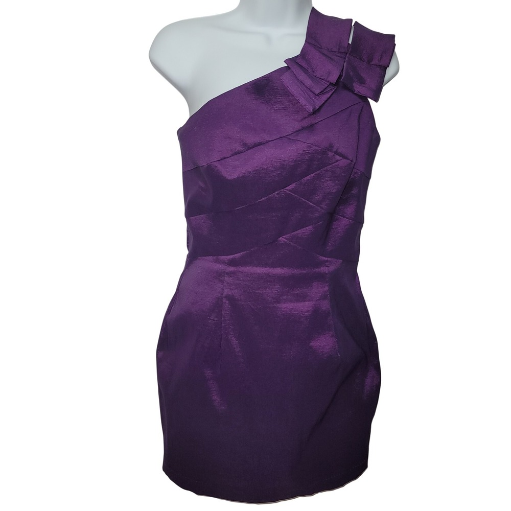 Jessica McClintock‎ Purple Bow Shoulder Cocktail Dress 6 Formal Party HOCO Glam